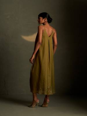 Olive embroidered chanderi dress 2