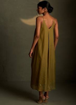 Olive embroidered chanderi dress 4