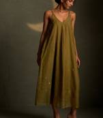 Olive embroidered chanderi dress
