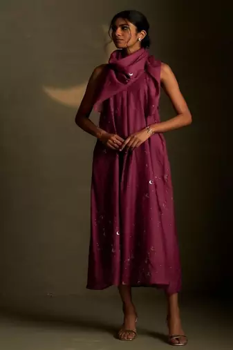 Magenta embroidered chanderi dress