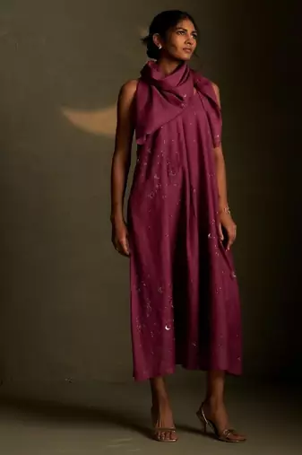 Magenta embroidered chanderi dress