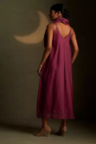 Magenta embroidered chanderi dress