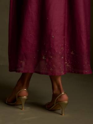 Magenta embroidered chanderi dress 4