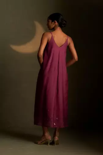 Magenta embroidered chanderi dress