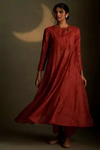 Red embroidered chanderi anarkali