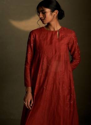 Red embroidered chanderi anarkali 3