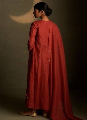 Red embroidered chanderi anarkali 5