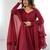Elegant maroon anarkali set with ruffled dupatta and intricate embroidery