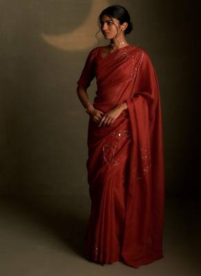 Crimson embroidered chanderi saree 1