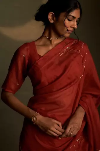 Crimson embroidered chanderi saree