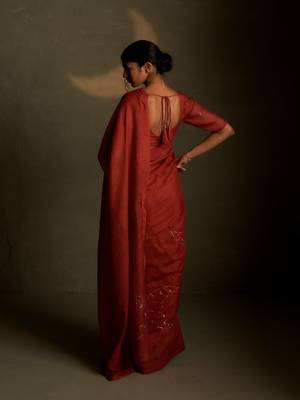 Crimson embroidered chanderi saree 5