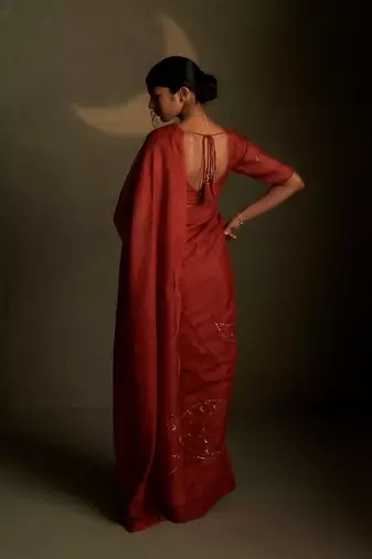 Crimson embroidered chanderi saree