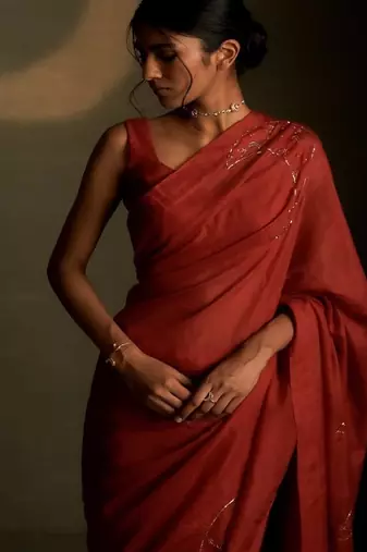 Crimson embroidered chanderi saree