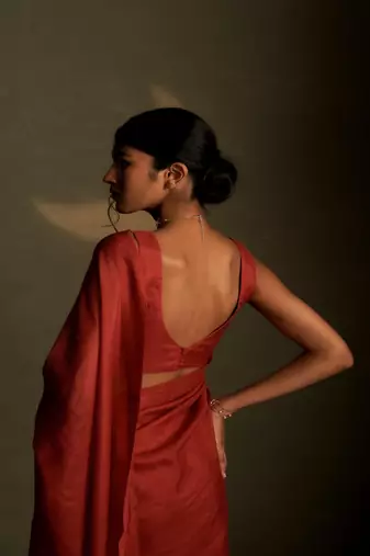 Crimson embroidered chanderi saree