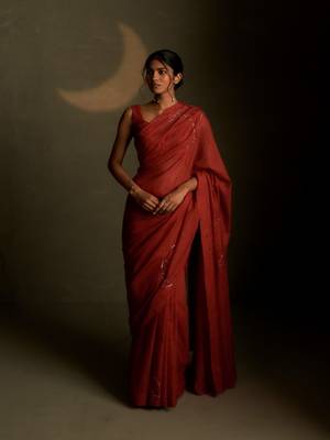 Crimson embroidered chanderi saree 1