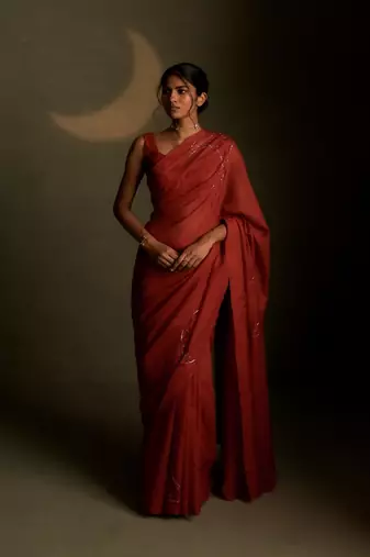 Crimson embroidered chanderi saree