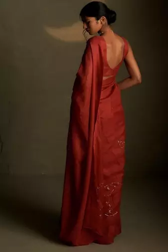 Crimson embroidered chanderi saree