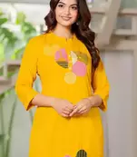 Yellow Embroidered Cotton Kurta and Pant Set