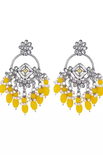 Indian wedding bollywood handcrafted kundan pearl chandbali dangle earrings for women (e3223zy)