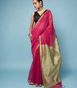 Crimson Red Cotton Blend Saree with Narrow Border