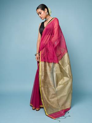 Crimson Red Cotton Blend Saree with Narrow Border 4