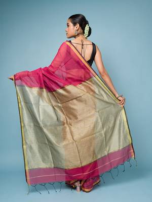 Crimson Red Cotton Blend Saree with Narrow Border 5