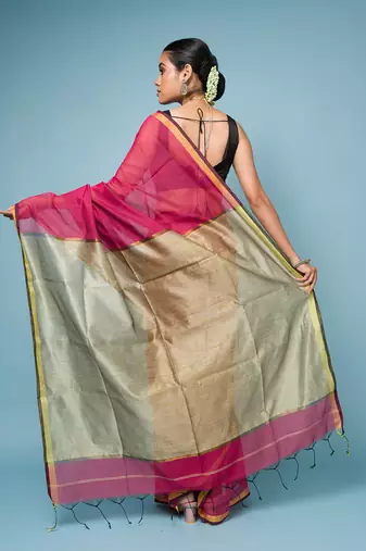 Crimson Red Cotton Blend Saree with Narrow Border