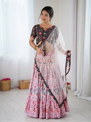 Elegant Multi-Color Floral Printed Rayon Lehenga Choli with Net Dupatta 1