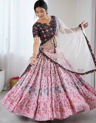 Elegant Multi-Color Floral Printed Rayon Lehenga Choli with Net Dupatta 2