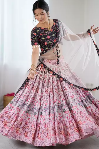 Elegant Multi-Color Floral Printed Rayon Lehenga Choli with Net Dupatta