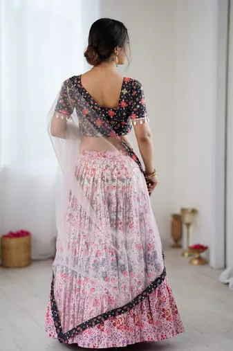Elegant Multi-Color Floral Printed Rayon Lehenga Choli with Net Dupatta