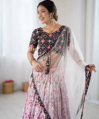 Elegant Multi-Color Floral Printed Rayon Lehenga Choli with Net Dupatta 4