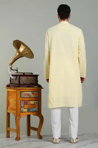 Mens stylish georgette sequins embroidery kurta pyjama