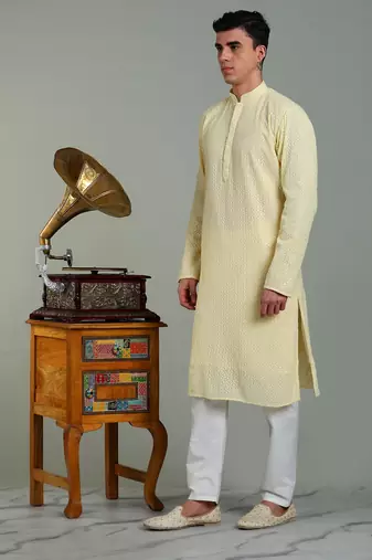 Mens stylish georgette sequins embroidery kurta pyjama