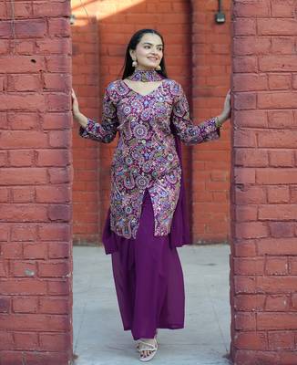 Wine silk embroidered Suit set 1