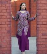 Wine silk embroidered Suit set