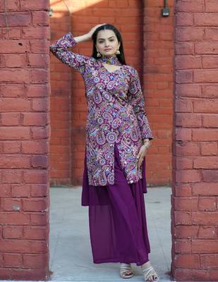 Wine silk embroidered Suit set 2