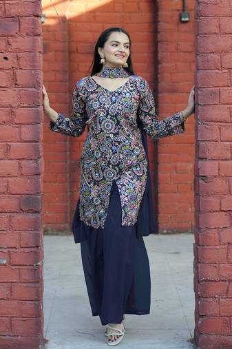 Blue color tapeta silk embroidery work Suit set