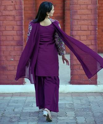 Wine silk embroidered Suit set 3