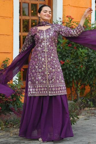 Wine color tapeta silk embroidery work Suit set