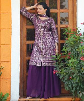 Wine tapeta silk embroidery work Suit set 2