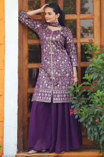 Wine tapeta silk embroidery work Suit set