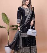 Black chinnon silk embroidery work Suit set