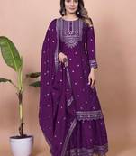 Wine chinnon silk embroidery work Suit set