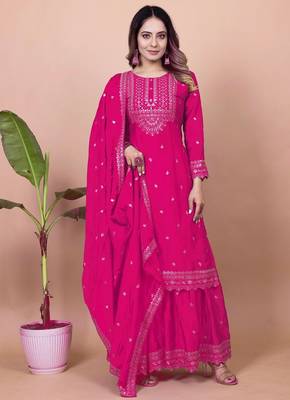 Pink chinon silk embroidery work Suit set 1