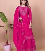 Pink chinon silk embroidery work Suit set