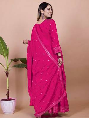Pink chinon silk embroidery work Suit set 2