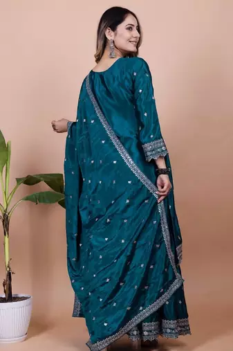 Morepich chinnon silk embroidery work Suit set