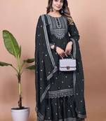 Black chinnon silk embroidery work Suit set