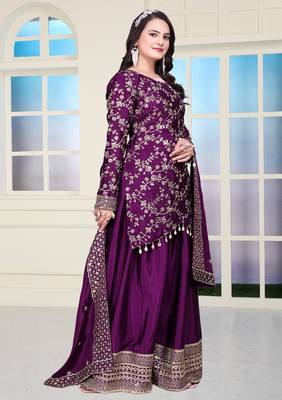 Wine chinnon silk embroidery work Suit set 1